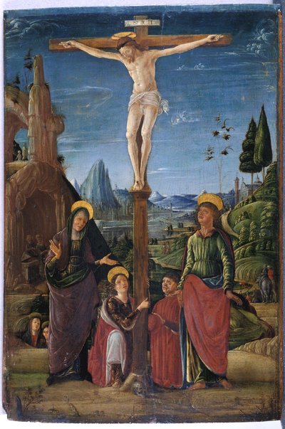 The Crucifixion with Mary, John, Mary Magdalene and a Benefactor by Lorenzo attr. to Costa